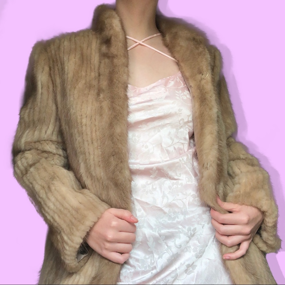 Real Vintage 1940s Mink Fur / Leather Winter Coat